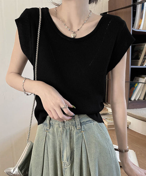 フレンチスリーブ サマーニット 韓国風 レディース ニットトップス バッククロス 春夏トップス 丸首 着回し ニットソー プルオーバー おしゃれ カジュアル 85YN-900583