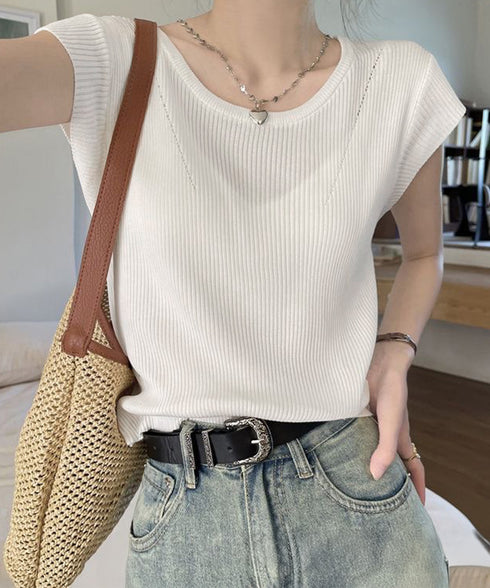 フレンチスリーブ サマーニット 韓国風 レディース ニットトップス バッククロス 春夏トップス 丸首 着回し ニットソー プルオーバー おしゃれ カジュアル 85YN-900583