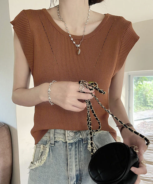 フレンチスリーブ サマーニット 韓国風 レディース ニットトップス バッククロス 春夏トップス 丸首 着回し ニットソー プルオーバー おしゃれ カジュアル 85YN-900583