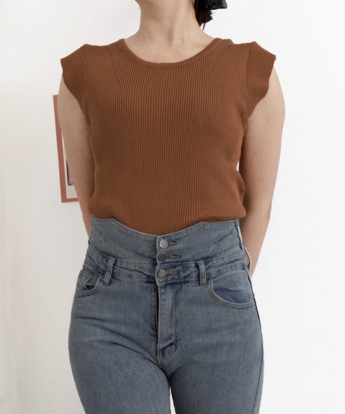 フレンチスリーブ サマーニット 韓国風 レディース ニットトップス バッククロス 春夏トップス 丸首 着回し ニットソー プルオーバー おしゃれ カジュアル 85YN-900583