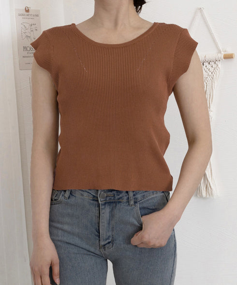 フレンチスリーブ サマーニット 韓国風 レディース ニットトップス バッククロス 春夏トップス 丸首 着回し ニットソー プルオーバー おしゃれ カジュアル 85YN-900583