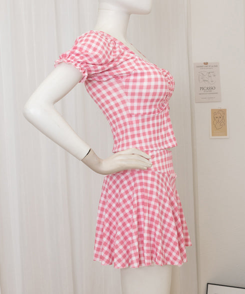 水着 レディース 盛れる水着2点セット ギンガムチェック セパレート水着 レディース 露出控えめ ハイウエスト パンツ付きミニスカート 2点セット水着大人可愛い 85YN-900584