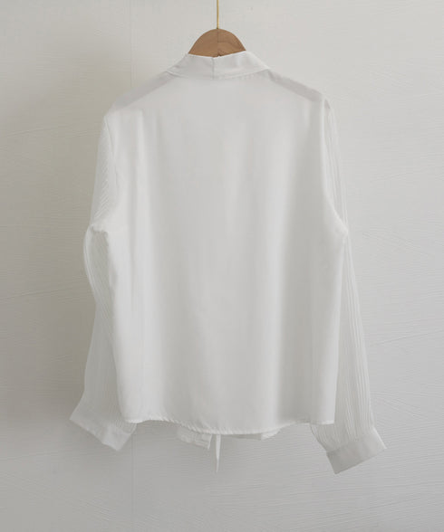 リボンタイブラウスプリーツシャツ 長袖 シフォンブラウス 無地 上品 オフィスブラウス 大人 シャツブラウス おしゃれ トップス OL 通勤 春コーデ 85YN-900585