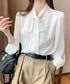 リボンタイブラウスプリーツシャツ 長袖 シフォンブラウス 無地 上品 オフィスブラウス 大人 シャツブラウス おしゃれ トップス OL 通勤 春コーデ 85YN-900585
