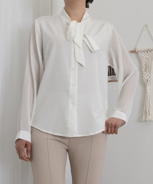 リボンタイブラウスプリーツシャツ 長袖 シフォンブラウス 無地 上品 オフィスブラウス 大人 シャツブラウス おしゃれ トップス OL 通勤 春コーデ 85YN-900585
