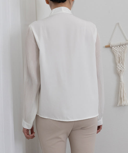 リボンタイブラウスプリーツシャツ 長袖 シフォンブラウス 無地 上品 オフィスブラウス 大人 シャツブラウス おしゃれ トップス OL 通勤 春コーデ 85YN-900585