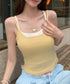 カップ付きキャミソール ブラトップ韓国風 レディース ノンワイヤー クロップドインナー 背中見せ 配色 インナートップス 下着 大人可愛い 着回し肌着 セクシー 85YN-900588
