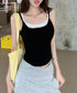 カップ付きキャミソール ブラトップ韓国風 レディース ノンワイヤー クロップドインナー 背中見せ 配色 インナートップス 下着 大人可愛い 着回し肌着 セクシー 85YN-900588