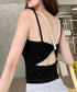 カップ付きキャミソール ブラトップ韓国風 レディース ノンワイヤー クロップドインナー 背中見せ 配色 インナートップス 下着 大人可愛い 着回し肌着 セクシー 85YN-900588