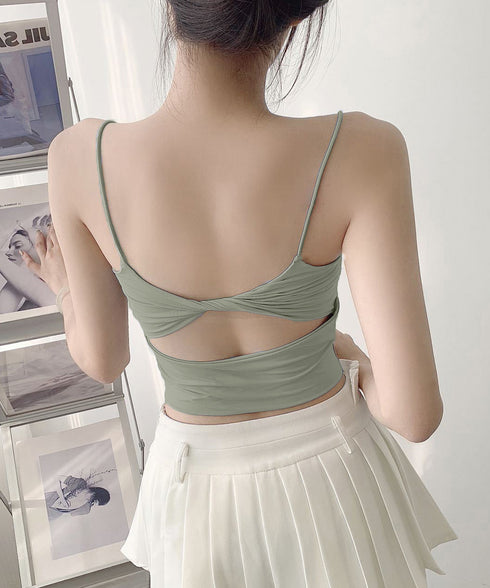 カップ付きキャミソール背中あきブラトップ ブラトップ レディース セクシーインナーウェア 下着 背中見せ 大人可愛い インナートップス 韓国風肌着 無地 85YN-900589