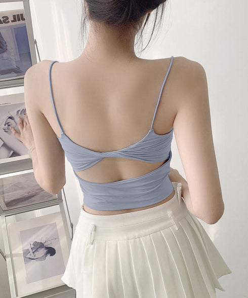カップ付きキャミソール背中あきブラトップ ブラトップ レディース セクシーインナーウェア 下着 背中見せ 大人可愛い インナートップス 韓国風肌着 無地 85YN-900589