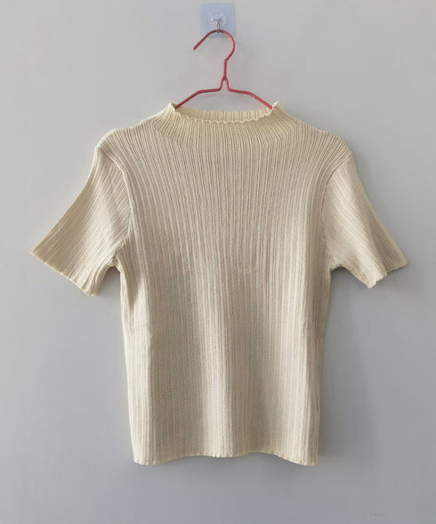 ニットトップス レディース 韓国風 無地 リブニット ニットソー きれいめ ニットセーター 着やせ サマーニット 着回し プルオーバー ニットtシャツ シンプル 85YN-900590