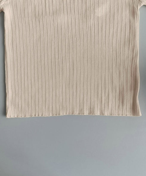 ニットトップス レディース 韓国風 無地 リブニット ニットソー きれいめ ニットセーター 着やせ サマーニット 着回し プルオーバー ニットtシャツ シンプル 85YN-900590