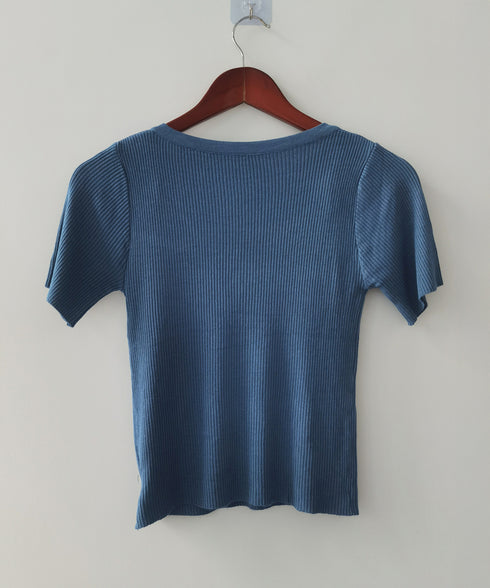 Vネックリブニットトップス 着やせ 無地 ニットソー レディース きれいめ ニットウェア 半袖 ニットプルオーバー オフィスカジュアル ニットセーター 夏服 85YN-900593