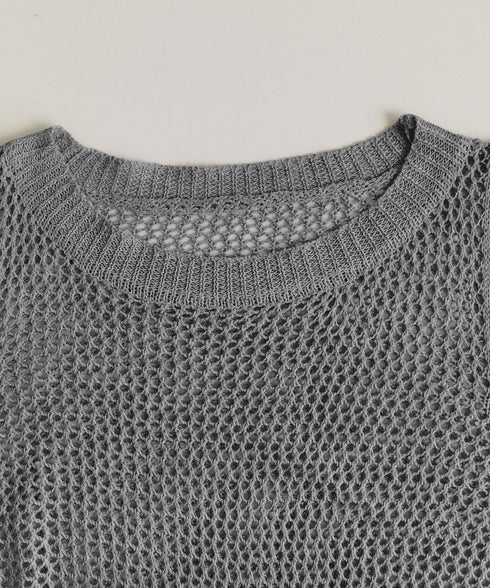 メッシュサマーニットワンピース スリット チュニックニットベスト レディース ノースリーブニットトップス ゆったり 無地レイヤードワンピース 透かし編みベスト夏服 85YN-900597