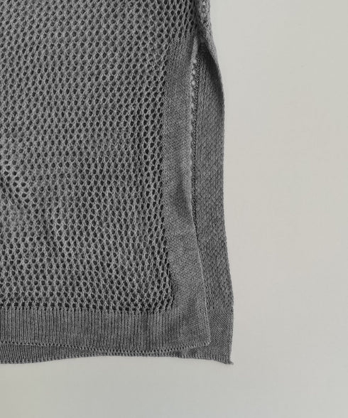 メッシュサマーニットワンピース スリット チュニックニットベスト レディース ノースリーブニットトップス ゆったり 無地レイヤードワンピース 透かし編みベスト夏服 85YN-900597