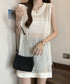 メッシュサマーニットワンピース スリット チュニックニットベスト レディース ノースリーブニットトップス ゆったり 無地レイヤードワンピース 透かし編みベスト夏服 85YN-900597