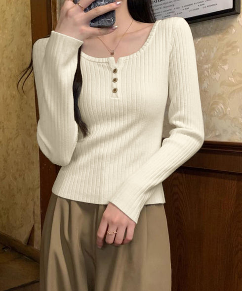 リブニットトップス 着やせ 無地 韓国風 ニットソー レディース きれいめ ニットウェア 長袖 ニットプルオーバー オフィスカジュアル ニットセーター 秋冬 85YN-900599