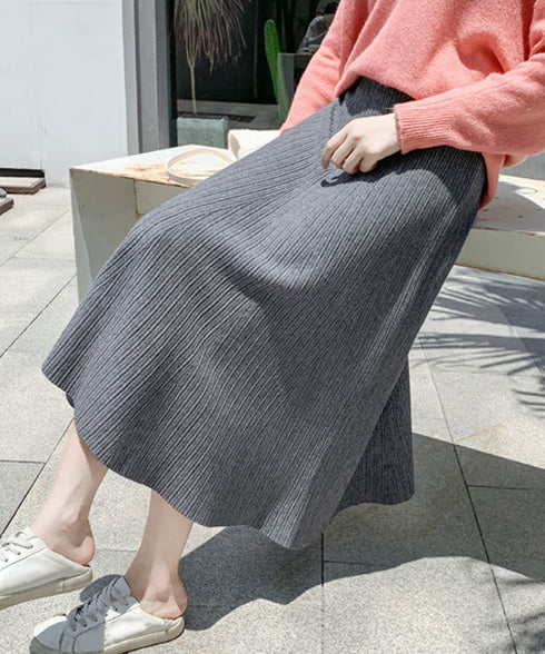 フレアニットスカート 着やせ 無地 秋冬 レディース Aラインスカート リブスカート ウエストゴム ハイウエスト ボトムス 体型カバー 大人可愛い 韓国風 85YN-900600