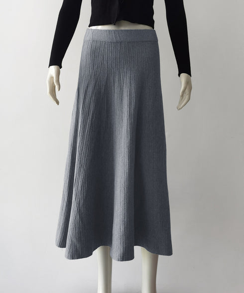 フレアニットスカート 着やせ 無地 秋冬 レディース Aラインスカート リブスカート ウエストゴム ハイウエスト ボトムス 体型カバー 大人可愛い 韓国風 85YN-900600