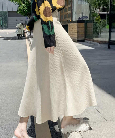 フレアニットスカート 着やせ 無地 秋冬 レディース Aラインスカート リブスカート ウエストゴム ハイウエスト ボトムス 体型カバー 大人可愛い 韓国風 85YN-900600