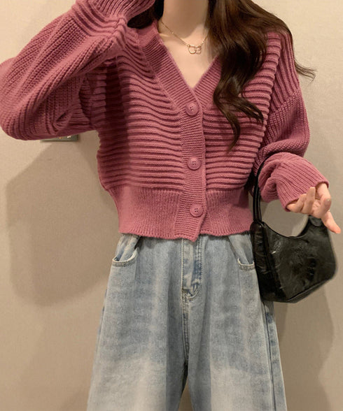 ニットカーディガン ショート丈 韓国風 レディース ニットトップス 可愛い 長袖カーデ 羽織り ライトアウター カジュアル 通学 前開き 秋服 おしゃれ 85YN-900602