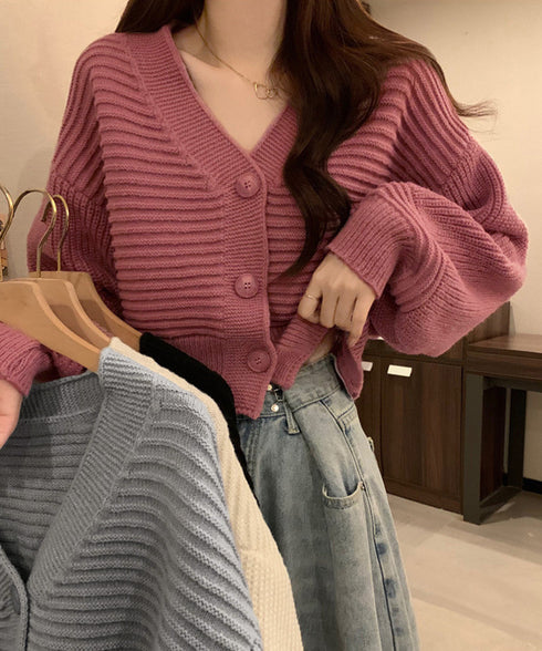 ニットカーディガン ショート丈 韓国風 レディース ニットトップス 可愛い 長袖カーデ 羽織り ライトアウター カジュアル 通学 前開き 秋服 おしゃれ 85YN-900602