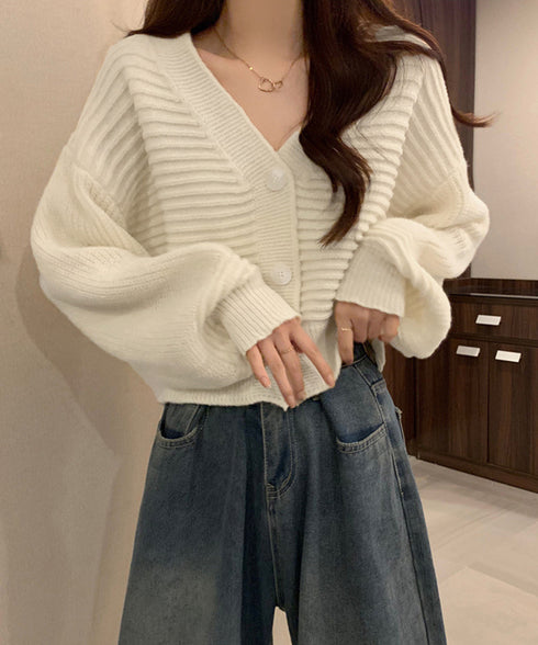 ニットカーディガン ショート丈 韓国風 レディース ニットトップス 可愛い 長袖カーデ 羽織り ライトアウター カジュアル 通学 前開き 秋服 おしゃれ 85YN-900602