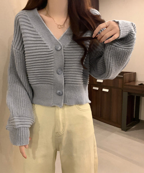 ニットカーディガン ショート丈 韓国風 レディース ニットトップス 可愛い 長袖カーデ 羽織り ライトアウター カジュアル 通学 前開き 秋服 おしゃれ 85YN-900602