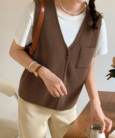 Vネックニットベスト ニットジレ 重ね着 レディース ニットトップス 前開き レイヤードベスト オフィスカジュアル お洒落 ノースリーブ 着やせ 20代30代 85YN-900603