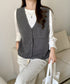 Vネックニットベスト ニットジレ 重ね着 レディース ニットトップス 前開き レイヤードベスト オフィスカジュアル お洒落 ノースリーブ 着やせ 20代30代 85YN-900603