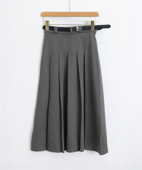 プリーツスカート ベルト付き 韓国風 レディース Aラインスカート 無地 ハイウエスト 体型カバー ボトムス お洒落 ロングスカート 着やせ 秋冬 85YN-900605