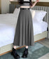 プリーツスカート ベルト付き 韓国風 レディース Aラインスカート 無地 ハイウエスト 体型カバー ボトムス お洒落 ロングスカート 着やせ 秋冬 85YN-900605