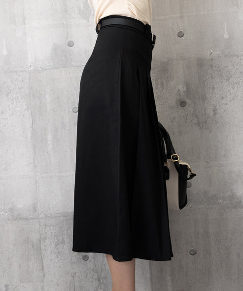 プリーツスカート ベルト付き 韓国風 レディース Aラインスカート 無地 ハイウエスト 体型カバー ボトムス お洒落 ロングスカート 着やせ 秋冬 85YN-900605