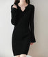 キーネック タイトリブニットワンピース レディース ニットドレス おしゃれ 長袖 秋冬ボディコンワンピ 無地 韓国風 セクシーワンピ細身 85YN-900608