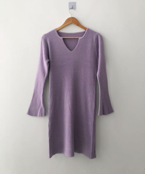 キーネック タイトリブニットワンピース レディース ニットドレス おしゃれ 長袖 秋冬ボディコンワンピ 無地 韓国風 セクシーワンピ細身 85YN-900608