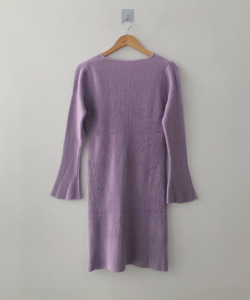 キーネック タイトリブニットワンピース レディース ニットドレス おしゃれ 長袖 秋冬ボディコンワンピ 無地 韓国風 セクシーワンピ細身 85YN-900608