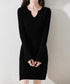 キーネック タイトリブニットワンピース レディース ニットドレス おしゃれ 長袖 秋冬ボディコンワンピ 無地 韓国風 セクシーワンピ細身 85YN-900608