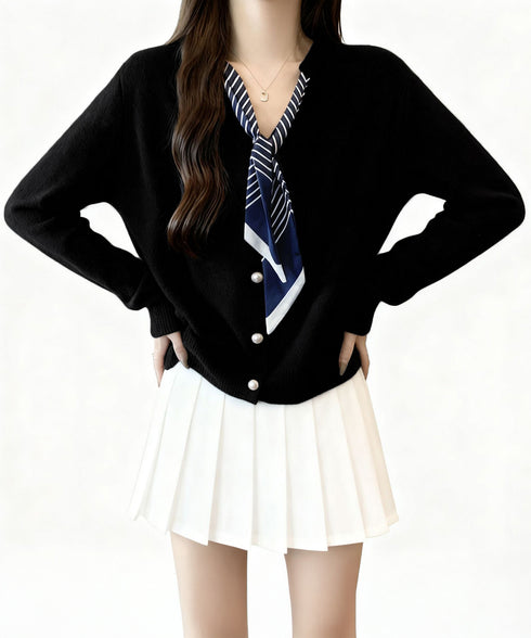 ボウタイニットトップス きれいめ 秋冬服 ニットウェア 前開き ボタン ニットセーター 羽織り ゆったり 無地 大人 ニットカーディガン おしゃれ 着回し 85YN-900609