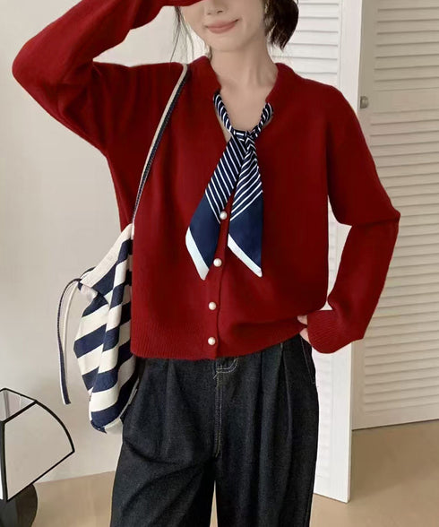 ボウタイニットトップス きれいめ 秋冬服 ニットウェア 前開き ボタン ニットセーター 羽織り ゆったり 無地 大人 ニットカーディガン おしゃれ 着回し 85YN-900609