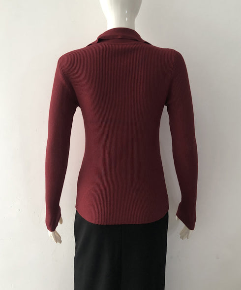 ポロニットトップス リブニット 韓国風 Vネックニットレディース長袖 きれいめニットプルオーバー オフィスカジュアル ニットセーターおしゃれ 着やせタイトニット 85YN-900610