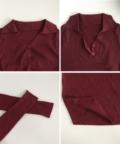 ポロニットトップス リブニット 韓国風 Vネックニットレディース長袖 きれいめニットプルオーバー オフィスカジュアル ニットセーターおしゃれ 着やせタイトニット 85YN-900610