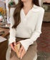 ポロニットトップス リブニット 韓国風 Vネックニットレディース長袖 きれいめニットプルオーバー オフィスカジュアル ニットセーターおしゃれ 着やせタイトニット 85YN-900610