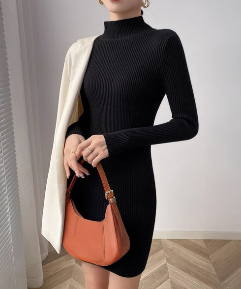 ニットワンピース 長袖 タイトワンピース レディース ハイネック ニットドレス おしゃれ 秋冬ボディコンワンピ リブニットワンピース 無地 セクシーワンピ 85YN-900611