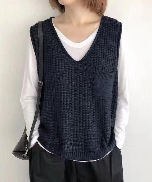 ニットベスト レディース vネック 秋冬 ポケット付きニットジレ ノースリーブ ニットトップス 重ね着 ベストセーター 薄手 体型カバー 20代30代 85YN-900615