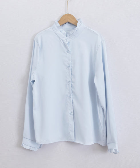 フリルブラウス 長袖 レディース 春夏秋 シフォンブラウス 無地 上品 オフィスブラウス 大人 シャツブラウス おしゃれ トップス OL 春コーデ 30代40代 85YN-900621