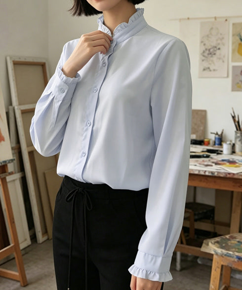 フリルブラウス 長袖 レディース 春夏秋 シフォンブラウス 無地 上品 オフィスブラウス 大人 シャツブラウス おしゃれ トップス OL 春コーデ 30代40代 85YN-900621