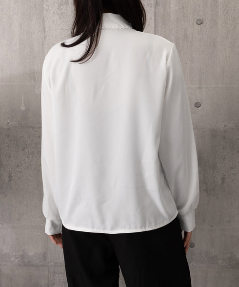 リボンタイブラウス ボウタイシャツ 長袖 シフォンブラウス 無地 上品 オフィスブラウス 大人 シャツブラウス きれいめ おしゃれ トップス OL 通勤 春コーデ 85YN-900624