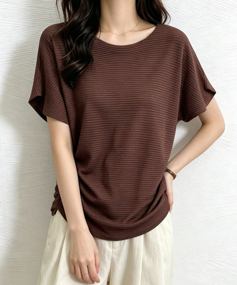 サマーニットトップス ドルマンスリーブ夏 レディース クルーネック ニットトップス 着やせニットTシャツ 大人カジュアル サマーセーター 韓国風ニットプルオーバー 85YN-900634