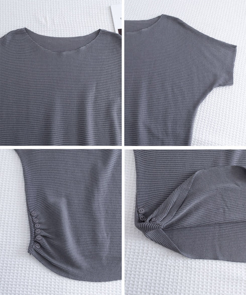 サマーニットトップス ドルマンスリーブ夏 レディース クルーネック ニットトップス 着やせニットTシャツ 大人カジュアル サマーセーター 韓国風ニットプルオーバー 85YN-900634